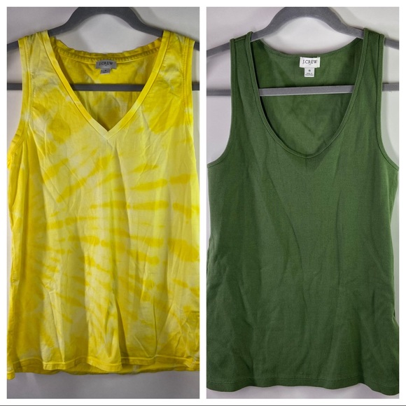 Bundle Lot Of 2 J. Crew Factory Small Yellow Tie Dye Green Basic Tank Tops Boho - Picture 1 of 13